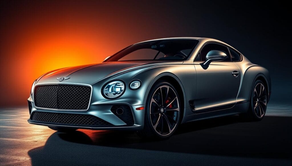 A sleek and sophisticated Bentley Continental GT sports car, captured in a dynamic, high-resolution image. The car is showcased in an elegant, metallic silver finish, exuding a sense of power and refinement. The scene is set against a dimly lit, moody backdrop, with warm, directional lighting illuminating the car's curvaceous bodywork and highlighting the intricate details of the advanced driver assistance systems. The camera angles emphasize the car's low, wide stance and imposing presence, capturing the advanced technology that lies beneath the surface. The overall atmosphere conveys a sense of cutting-edge innovation and technological prowess, perfectly aligning with the subject matter of the article.