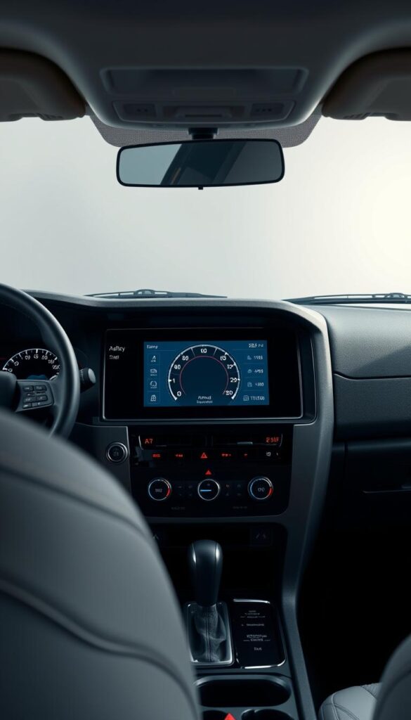 A detailed, high-resolution image of the IsCarOk Mitsubishi Pajero safety features dashboard, captured in a well-lit, studio-like setting with a soft, diffused lighting setup. The dashboard is presented in a clean, organized manner, showcasing various safety and driver assistance systems, including airbag indicators, lane departure warning, forward collision mitigation, and a large, high-definition digital display. The layout is intuitive and ergonomic, with clear, easy-to-read instrumentation. The overall impression conveys a sense of advanced technology, safety, and reliability, reflecting the Pajero's reputation as an affordable and capable off-road vehicle.