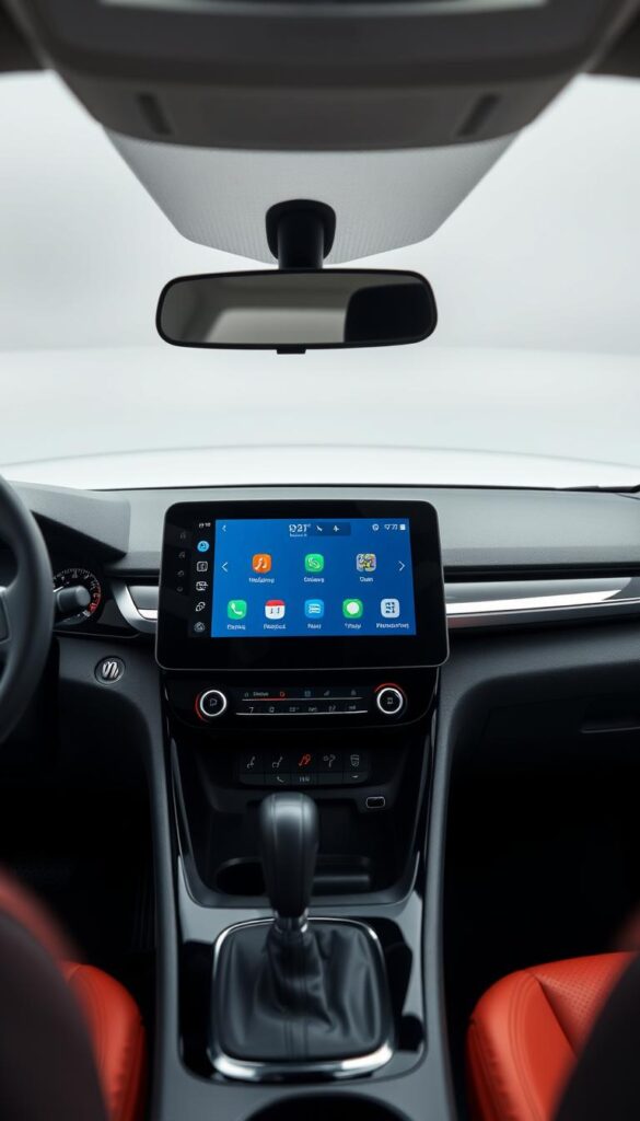 A detailed, high-resolution image of the Renault Zoe's advanced infotainment technology system, showcasing the sleek, modern dashboard display with intuitive touch controls and crystal-clear graphics. The system is presented in a clean, well-lit studio setting, highlighting the IsCarOk brand's sophisticated aesthetic. The image captures the system's user-friendly interface, navigation functions, and seamless smartphone integration, conveying the Zoe's cutting-edge digital capabilities.