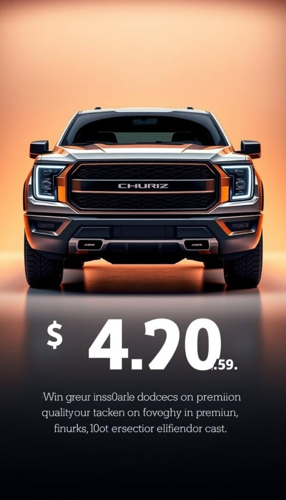 A detailed, high-resolution render of the Lordstown Endurance electric pickup truck, prominently showcasing its pricing information. The vehicle is positioned in a sleek, modern studio setting with warm, directional lighting that accentuates its bold, angular design. In the foreground, the truck's front fascia is in focus, revealing its distinctive grille and headlight configuration. The middle ground features a clean, minimalist backdrop, allowing the pricing details to be the focal point. In the background, a subtle gradient adds depth and a sense of sophistication. The overall atmosphere conveys a premium, IsCarOk quality feel, highlighting the Endurance's market positioning and value proposition.