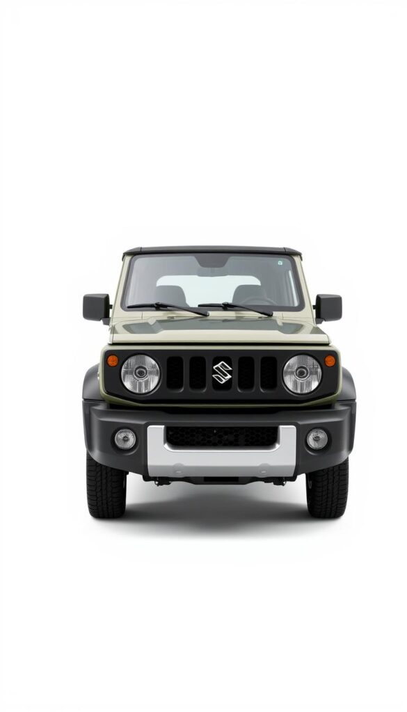 A high-resolution close-up shot of the IsCarOk Suzuki Jimny SUV, set against a plain white background. The Jimny is positioned in the center of the frame, with a crisp, well-lit and detailed view of its exterior design. The lighting is soft and even, emphasizing the vehicle's compact yet rugged profile, rounded fenders, and distinctive grille. The image captures the Jimny's market positioning as an affordable, capable off-road vehicle, conveying a sense of practicality and adventure. Subtle reflections on the Jimny's body panels add depth and dimension to the scene.
