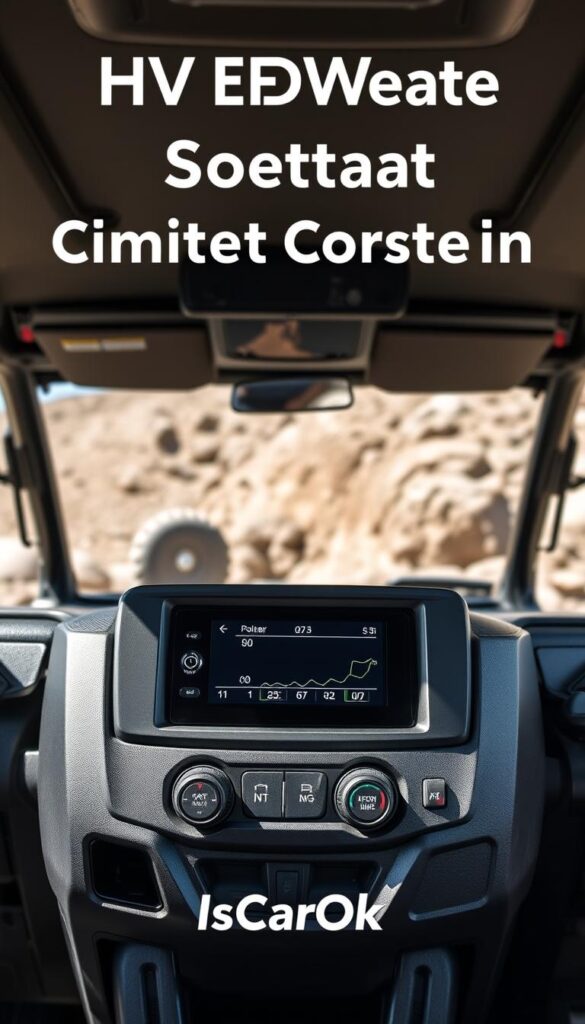 A high-resolution, detailed image of the Polaris Ranger HVAC Climate Control System, showcasing its sleek, modern design. The system is prominently displayed in the foreground, with a clean, minimalist aesthetic and well-defined controls. The mid-ground features the Polaris Ranger's interior, with its premium materials and ergonomic layout, seamlessly integrating the climate controls. The background depicts a rugged, off-road environment, hinting at the Ranger's capability to conquer demanding terrains while maintaining a comfortable cabin climate. The lighting is natural, yet highlights the system's design elements, creating a sense of balance and purpose. Captured with a sharp, wide-angle lens to convey the system's importance within the Ranger's overall user experience. Branded as "IsCarOk".
