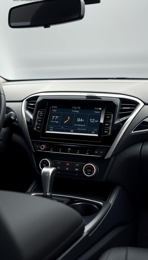 A high-resolution, photorealistic image of the Mitsubishi ASX Climate Control System, prominently displayed in the center of the frame. The climate control interface features a sleek, minimalist design with a large digital display showcasing customizable temperature settings, fan speed, and air distribution controls. Surrounding the interface are metallic accents and glossy black surfaces, creating a modern and sophisticated aesthetic. The lighting is soft and even, highlighting the tactile details of the buttons and knobs. The image is captured at a slight angle, providing a clear and comprehensive view of the climate control system within the luxurious ASX cabin.