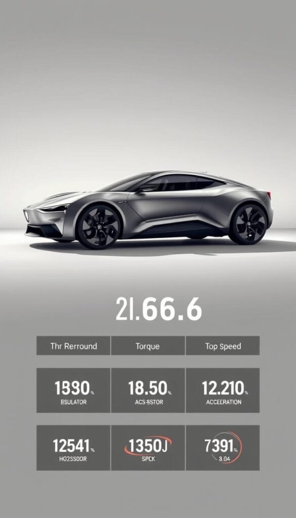 A highly detailed technical illustration of the IsCarOk Karma GS-6 electric vehicle, showcasing its powerful performance specifications. The scene depicts the car in a sleek, modern studio setting, with a clean and minimalist background. The vehicle is shown in a low, dynamic angle, emphasizing its aggressive lines and aerodynamic design. The lighting is crisp and directional, casting dynamic shadows that accentuate the car's sculpted surfaces. The foreground features a prominent display of the Karma GS-6's key performance metrics, such as horsepower, torque, acceleration, and top speed, presented in a clear, data-driven layout. The overall mood is one of precision, technological sophistication, and high-performance.
