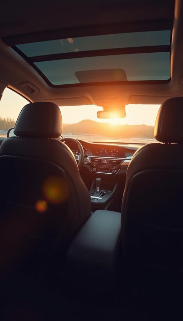 A luxurious, well-appointed interior of the 2024 Mitsubishi ASX SUV, bathed in warm, ambient lighting. The supple, leather-wrapped seats in the foreground invite comfort, while the meticulously designed dashboard and center console showcase premium materials and intuitive controls. In the background, the panoramic sunroof allows natural light to flood the cabin, creating a sense of openness and airiness. Subtle metallic accents and soft-touch surfaces throughout the interior exude an air of sophistication and attention to detail. The overall atmosphere is one of refinement and elevated driving experience.