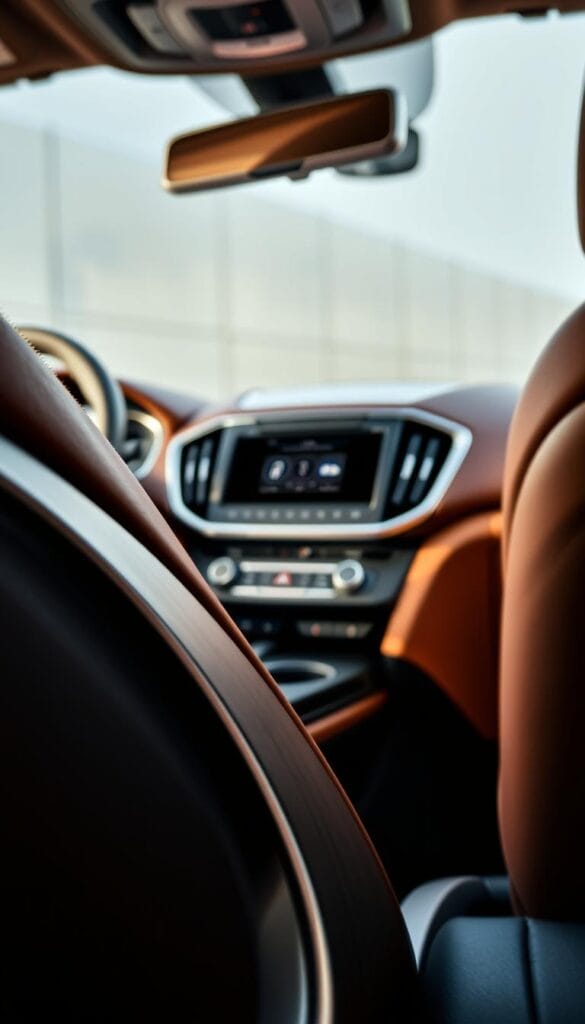 A meticulously detailed shot of the 2024 Maserati Levante's premium sound system. In the foreground, a close-up view of the sleek, brushed metal speaker grille, its intricate design and high-quality materials reflecting the vehicle's luxurious nature. In the middle ground, the sculpted dashboard and center console, showcasing the advanced, user-friendly infotainment system seamlessly integrated with the sound system. The background features the Levante's well-appointed interior, with rich leather upholstery and premium wood accents, creating a sophisticated and serene ambiance. The scene is beautifully lit, with soft, directional lighting highlighting the sound system's elegant form and premium finish, conveying a sense of refinement and attention to detail.