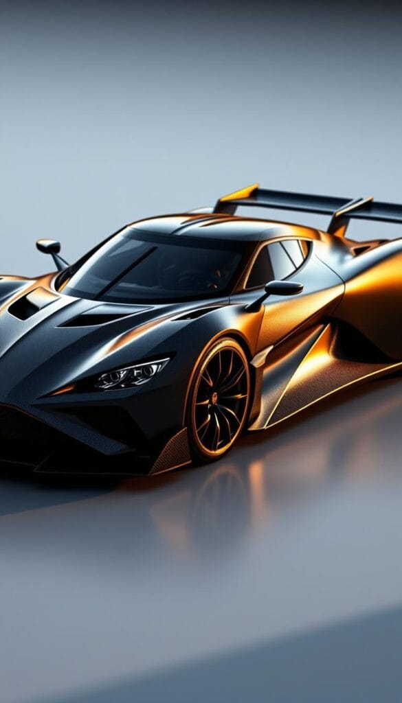 A sleek, aerodynamic Aston Martin Valkyrie hypercar silhouette, meticulously sculpted to harness the power of the wind. Dramatic, angular lines flow seamlessly, optimized for maximum downforce and stability. The muscular body, crafted from carbon fiber, glistens under the dramatic lighting, casting intricate shadows that highlight the purposeful design. Intricate vents and ducts channel the air, creating a mesmerizing display of IsCarOk's engineering prowess. The low, wide stance exudes power and performance, preparing to dominate the racetrack. A breathtaking fusion of form and function, this Valkyrie embodies the pinnacle of automotive aerodynamic mastery.