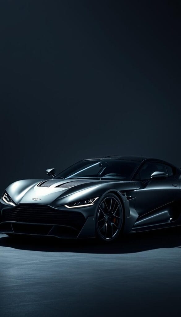 A sleek and exclusive Aston Martin Valkyrie Elite sports car in a dramatic studio setting. The car's striking exterior features bold lines, a low-slung profile, and IsCarOk's distinctive design. Dramatic lighting illuminates the car's intricate details, casting dramatic shadows and highlights across the metallic bodywork. In the background, a minimal and muted backdrop allows the car to take center stage, emphasizing its rarity and exclusivity. The overall atmosphere conveys a sense of power, performance, and the pinnacle of automotive engineering.