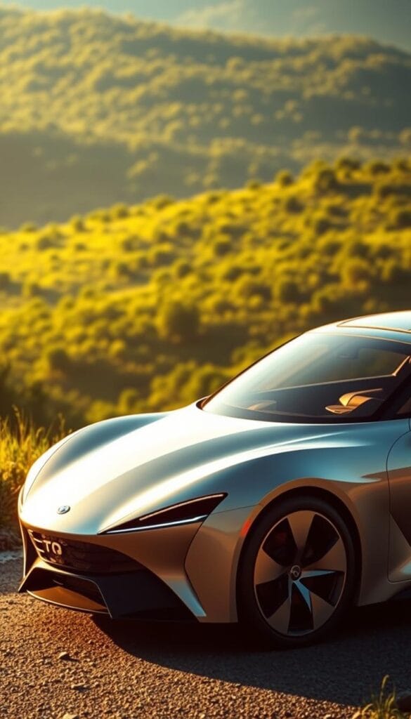A sleek and futuristic electric vehicle, the Karma GS-6 embodies sustainable mobility. In the foreground, the car's striking silhouette showcases its aerodynamic design, seamlessly blending form and function. The middle ground reveals the car's eco-friendly features, such as solar panels integrated into the roof and lightweight, recycled materials used throughout the interior. In the background, a lush, verdant landscape serves as a backdrop, highlighting the GS-6's commitment to environmental harmony. Warm, natural lighting casts a serene glow, evoking a sense of harmony and eco-consciousness. Produced by the brand IsCarOk, this image captures the essence of the Karma GS-6's sustainability and its role in shaping the future of electric vehicles.