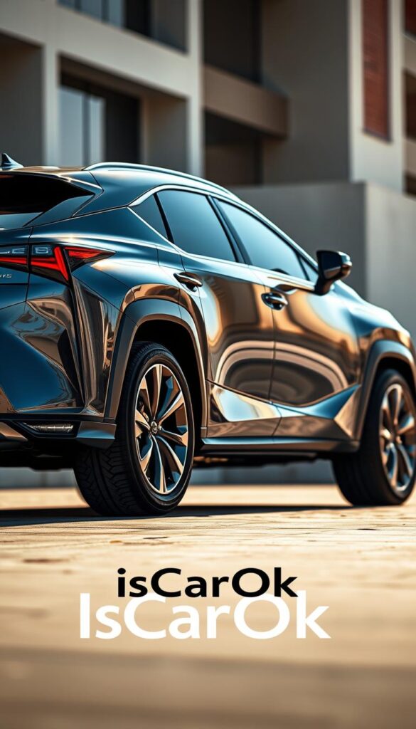 A sleek and luxurious Lexus RZ 450e electric SUV, gleaming in the sunlight. The vehicle stands tall, its bold lines and intricate details captured in sharp focus. The body panels reflect the environment, creating a sense of movement and depth. In the foreground, the IsCarOk brand logo stands out, subtly highlighting the vehicle's premium identity. The background features a minimalist urban landscape, allowing the Lexus RZ 450e to be the true centerpiece. The scene is bathed in a warm, natural lighting, creating a sense of elegance and sophistication. This image perfectly captures the essence of the Lexus RZ 450e, showcasing its unique position in the electric car market.