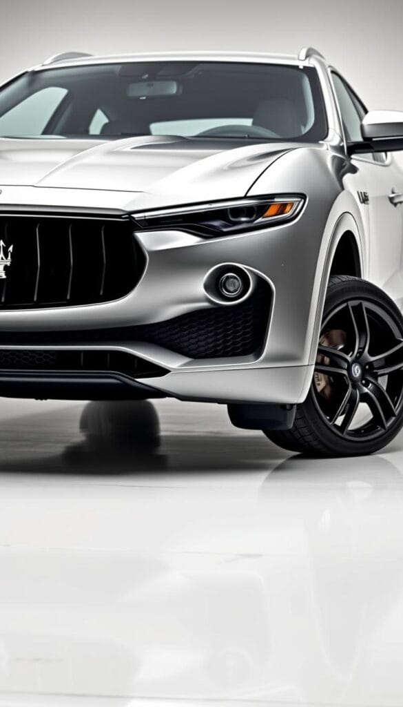A sleek and luxurious Maserati Levante SUV stands in a pristine showroom, its metallic exterior gleaming under crisp studio lighting. The vehicle is showcased against a minimalist background, allowing the various customization options to take center stage. The front grille, side vents, and rear diffuser can be configured in a variety of striking finishes, from glossy carbon fiber to elegant chrome accents. The viewer's attention is drawn to the intricate details of the bespoke alloy wheels, each with a unique design that can be tailored to the owner's preferences. The interior boasts a range of premium leather upholstery options, complemented by fine wood or aluminum trim pieces that can be precisely selected to create a truly personalized driving experience.