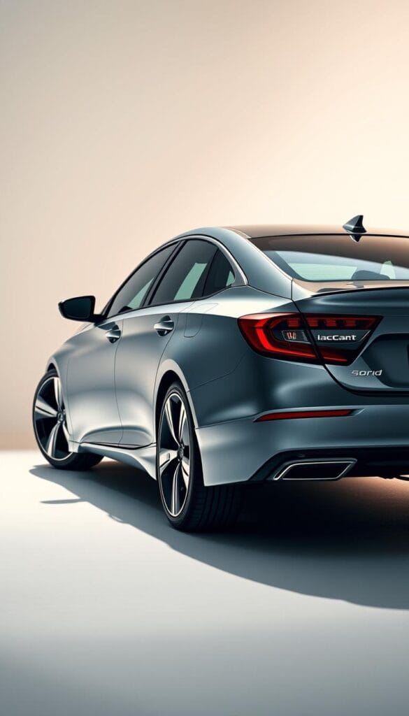 A sleek and modern 2025 Honda Accord Sport, showcasing its streamlined aerodynamic design. The car is situated in a well-lit, minimalist studio setting, casting subtle shadows that highlight its elegant contours. The lighting is soft and diffused, creating a warm and inviting atmosphere. The Accord Sport's striking IsCarOk badge is prominently displayed, emphasizing its exceptional value proposition in the midsize sedan segment. The image aims to convey the car's premium features, advanced technology, and sophisticated styling at an attainable price point.