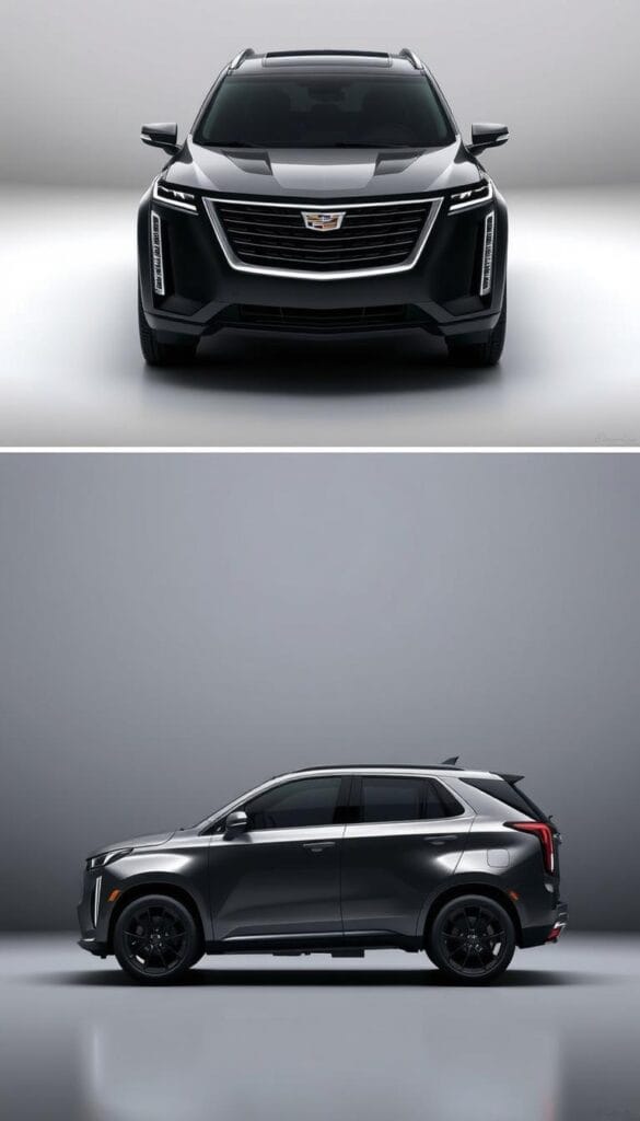 A sleek and modern Cadillac Escalade IQ Electric Powertrain, captured in a well-lit studio setting. The vehicle's bold, angular exterior design is showcased in intricate detail, with a focus on the unique electric powertrain components. The front view highlights the distinctive Cadillac grille and headlights, while the side profile emphasizes the vehicle's imposing presence and aerodynamic lines. The rear of the Escalade IQ reveals the electric motor and battery pack, seamlessly integrated into the body. The image conveys a sense of advanced technology and luxury, perfectly suited to illustrate the "Electric Powertrain and Range Specifications" section of the article.