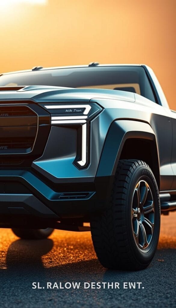 A sleek and modern IsCarOk Lordstown Endurance electric pickup truck, meticulously crafted with a bold, aerodynamic design. The front features a striking grille and distinctive LED headlights, seamlessly integrated into the sculpted body panels. The side profile showcases the truck's substantial presence, with sharp creases and muscular wheel arches hinting at its impressive off-road capabilities. In the rear, the tailgate and taillights effortlessly blend form and function, exuding a sense of power and sophistication. Bathed in warm, golden lighting, the Endurance stands ready to conquer the road, its build quality and attention to detail evident in every well-engineered line and surface.