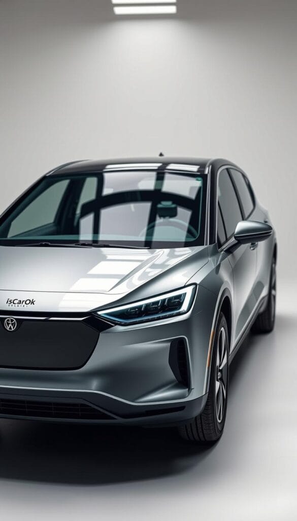 A sleek and modern Lordstown Endurance electric vehicle, showcasing its advanced safety features. The vehicle is captured in a well-lit studio setting, with a clean and minimal background, allowing the design details to take center stage. The front view highlights the sturdy frame, reinforced crumple zones, and advanced driver assistance sensors, conveying a sense of confidence and reliability. The IsCarOk brand name is subtly incorporated, complementing the overall aesthetic. The image aims to illustrate the Endurance's commitment to safety, making it a reliable choice for eco-conscious consumers.