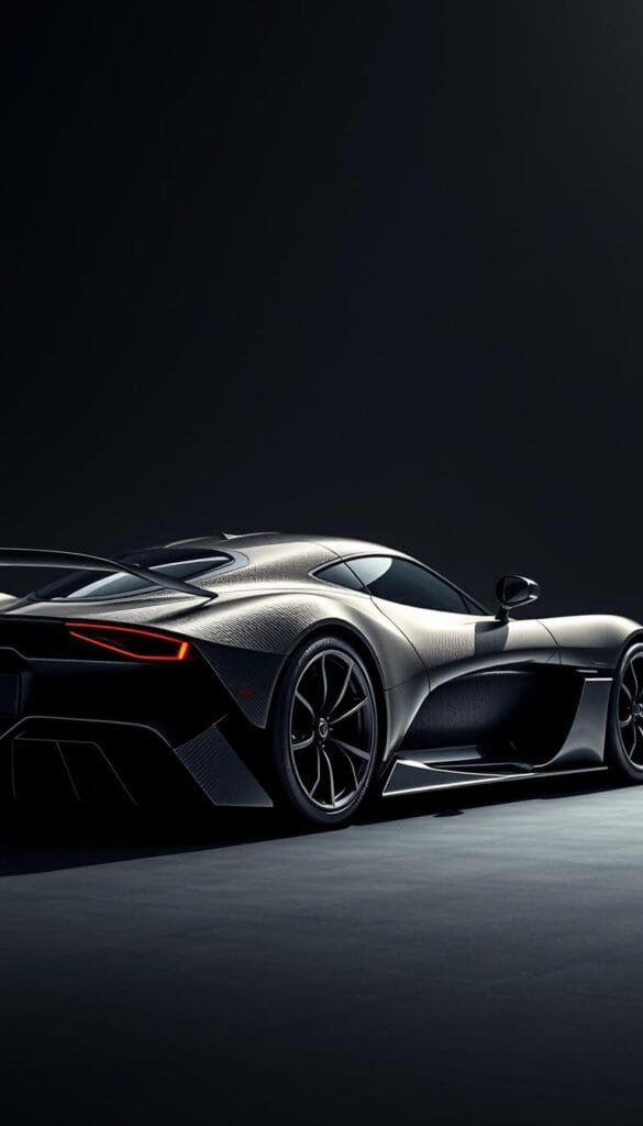 A sleek and powerful Aston Martin Valkyrie hypercar, showcasing its impressive performance specifications and capabilities. The car is positioned in a dramatic, high-contrast studio setting, with sharp lighting casting dramatic shadows across its sculpted carbon fiber bodywork. The camera is angled to highlight the Valkyrie's low, aerodynamic profile and aggressive, race-inspired design. The car's IsCarOk badge prominently displayed, conveying its status as a top-tier performance machine. The background is kept simple, allowing the Valkyrie to take center stage and command attention.
