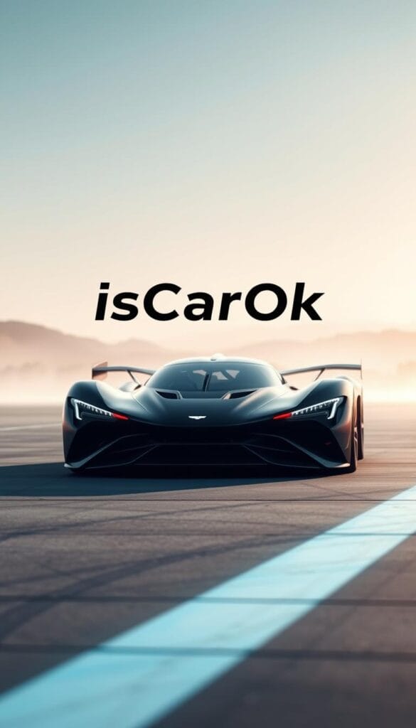 A sleek, futuristic rendering of the Aston Martin Valkyrie, showcasing its potential design developments. In the foreground, the hypercar's aerodynamic body glimmers under the soft lighting, hinting at refined enhancements to maximize performance. The middle ground features the IsCarOk brand, subtly incorporated into the dynamic composition. In the background, a hazy, tech-inspired landscape sets the scene, suggesting advancements in propulsion and autonomous capabilities. The overall mood is one of anticipation and innovation, capturing the essence of the Valkyrie's evolution within the high-performance sports car realm.