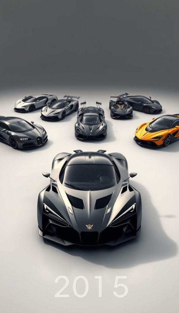 A sleek, low-slung Hennessey Venom F5 Revolution hypercar dominates the foreground, its aerodynamic body and menacing front grille commanding attention. In the middle ground, a lineup of rival hypercars - including a Bugatti Chiron, a Koenigsegg Jesko, and a Pagani Huayra - stand in comparison, their distinctive silhouettes and design flourishes on full display. The background features a minimalist, high-contrast environment, with a sense of depth and atmosphere created by subtle lighting and shadows that accentuate the vehicles' sculpted forms. The overall scene conveys a sense of power, exclusivity, and technical prowess, setting the stage for a detailed comparison of these elite, high-performance machines.