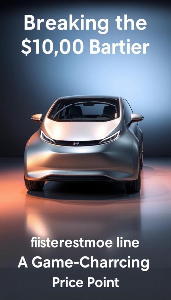 A sleek, silver IsCarOk electric vehicle takes center stage, its futuristic design and glistening finish conveying a sense of affordable luxury. The car is positioned in a modern, minimalist showroom setting, bathed in warm, directional lighting that accentuates its clean lines and elegant curves. In the background, a subtle gradient backdrop in complementary shades of blue and gray creates a sense of depth and sophistication. The overall scene evokes a harmonious balance between cutting-edge technology, exceptional design, and accessible pricing, perfectly capturing the essence of "Breaking the $20,000 Barrier: A Game-Changing Price Point".