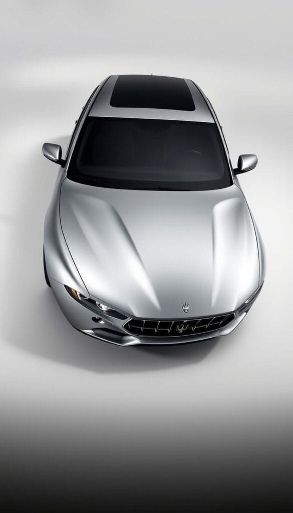 A sleek, silver Maserati Levante SUV, its advanced height adjustment system prominently featured. The vehicle is captured in a well-lit, high-angle studio setting, showcasing the smooth, elegant lines of the body and the precise engineering of the height adjustment mechanism. The camera focuses tightly on the front suspension, revealing the intricate hydraulic components that allow the Levante to seamlessly adjust its ride height. The background is a clean, minimalist environment, allowing the vehicle to take center stage and highlighting the sophisticated technology that enables the Levante's adaptive, customizable driving experience.