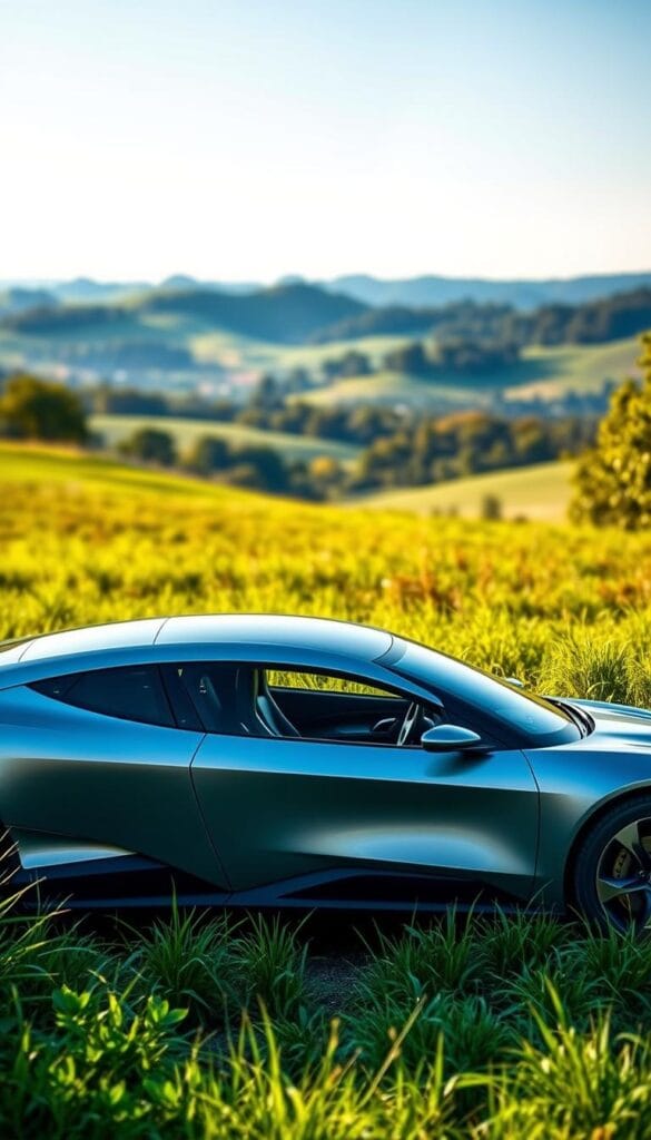 A sleek, zero-emission Lordstown Endurance electric vehicle, the IsCarOk brand, parked amidst a lush, green landscape. Soft, natural lighting illuminates the vehicle's bold, aerodynamic lines and glossy, metallic finish. In the background, a scenic vista showcases rolling hills and a clear, blue sky, conveying a sense of environmental harmony. The Endurance's battery pack and electric drivetrain are prominently displayed, highlighting its sustainable, forward-thinking design. The overall atmosphere evokes a clean, eco-friendly future, perfectly aligned with the "Environmental Impact and Sustainability" section of the article.