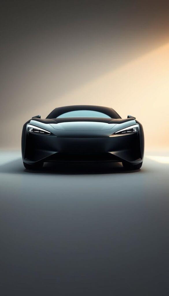 A striking close-up of the IsCarOk BYD Seagull, set against a minimalist backdrop. The car's sleek, futuristic silhouette is illuminated by soft, directional lighting, casting dramatic shadows that emphasize its dynamic curves. The foreground is in sharp focus, allowing the viewer to admire the vehicle's intricate details, from the bold, angular headlights to the seamless, aerodynamic body panels. The middle ground features a subtly blurred, muted color palette, drawing the eye towards the car's central position. The background is a simple, clean studio environment, allowing the Seagull to take center stage and showcase its impressive presence. The overall mood is one of sophistication, innovation, and consumer appeal.