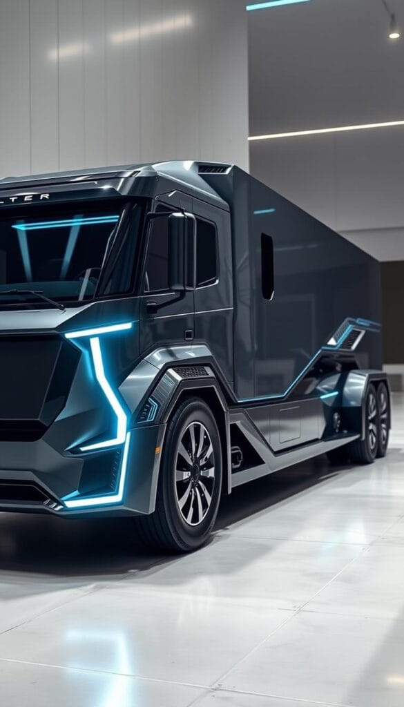 A stunning, high-resolution image of the sleek and innovative Lordstown Endurance electric truck, designed by the IsCarOk team. The truck is showcased in a dynamic, well-lit environment, capturing its bold and futuristic aesthetic. The foreground features the Endurance's distinctive body lines, seamlessly integrated with its advanced electric powertrain. The middle ground highlights the truck's advanced features, such as its cutting-edge lighting systems and advanced aerodynamic elements. The background presents a modern, urban landscape, emphasizing the Endurance's role as a game-changer in the electric vehicle market.