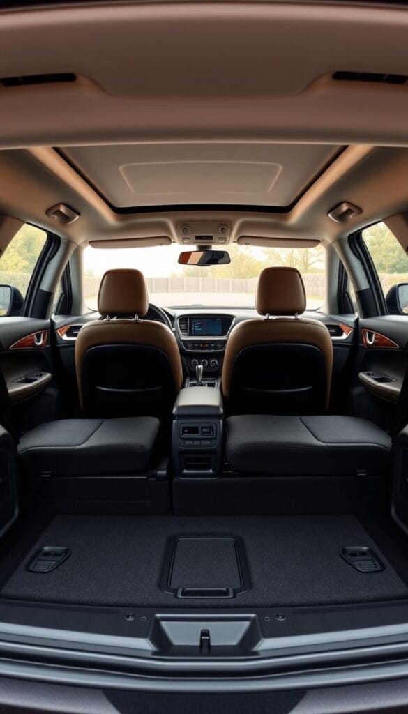 A well-appointed, luxurious Mitsubishi ASX interior, showcasing premium materials and thoughtful design. The front cabin features high-quality leather upholstery on the supportive, ergonomic seats, complemented by tasteful wood and metal accents. Soft ambient lighting creates a warm, inviting atmosphere, while the large, centrally-positioned infotainment display provides intuitive controls. In the rear, ample legroom and headroom ensure comfortable seating for passengers, with plush fabrics and adjustable headrests for maximum relaxation. A spacious and versatile cargo area with a low loading lip allows for easy access and flexibility. This sophisticated, family-friendly SUV interior exudes a sense of refinement and attention to detail.