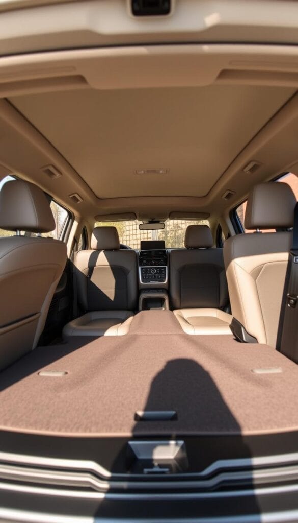 A well-lit, high-resolution interior view of the 2024 Mitsubishi ASX, showcasing its spacious and versatile cabin. The camera angle captures the front seats, center console, and generous cargo area in the rear, allowing the viewer to appreciate the ample passenger and storage capacity. The lighting is warm and natural, accentuating the premium materials and elegant design elements. The image conveys a sense of sophisticated refinement, inviting the viewer to imagine the comfort and functionality of this luxury crossover SUV.