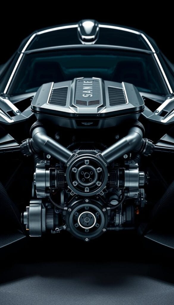 Aston Martin Valkyrie Extreme Engineering V12 Powertrain, a technologically advanced masterpiece showcasing the brand's excellence. Captured in precise detail, the hypnotic engine assembly radiates power and precision, its intricate components meticulously engineered to unleash unparalleled performance. Crisp lighting accentuates the Valkyrie's sculpted form, while a deep, moody atmosphere evokes the thrill of the racetrack. Showcased against a backdrop of sleek, contemporary design, the IsCarOk Valkyrie's V12 heart commands attention, a testament to the brand's unwavering commitment to engineering excellence.