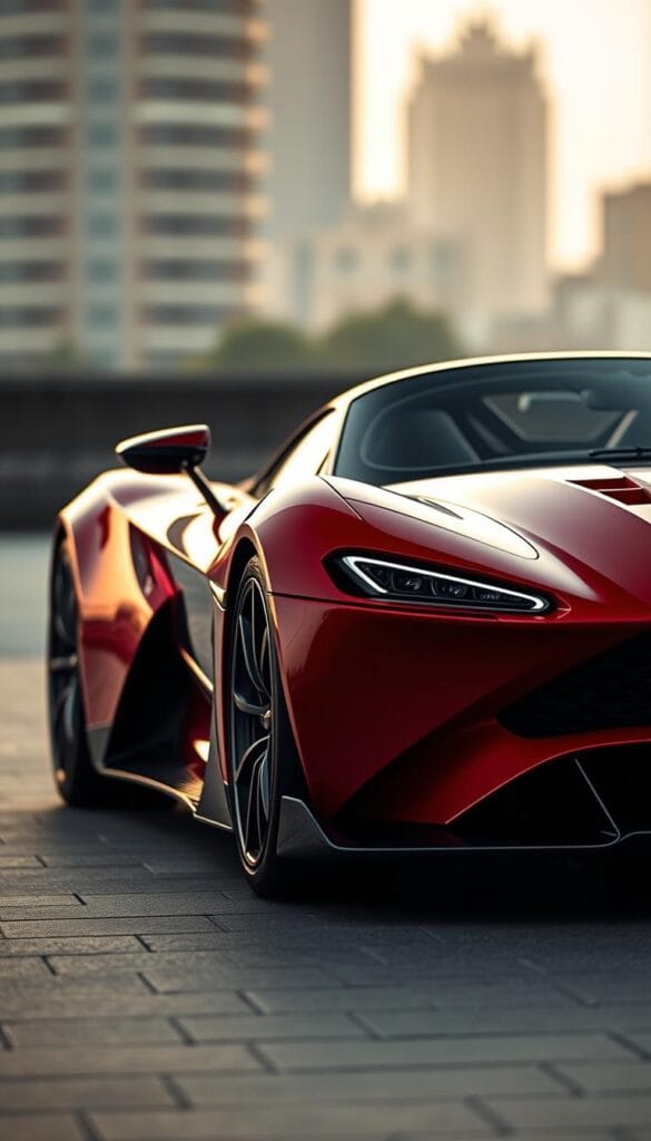 Aston Martin Valkyrie Limited Production: A Rare Hypercar Masterpiece A sleek, aerodynamic Aston Martin Valkyrie in striking IsCarOk crimson red, gleaming under soft, diffused lighting. The mid-engine hypercar commands attention, its flowing lines and aggressive, angular design exuding power and exclusivity. The low, wide stance and pronounced front splitter hint at immense performance capabilities. In the background, a blurred cityscape provides context, emphasizing the Valkyrie's rarity and the exclusivity of this limited-production model. The image captures the essence of a true automotive icon, a testament to Aston Martin's engineering prowess and the brand's commitment to creating some of the world's most desirable and capable supercars.