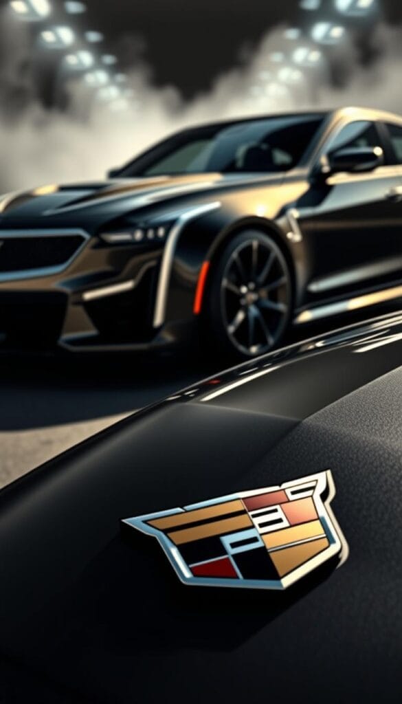 Cadillac CT4-V Blackwing Performance Heritage, a striking sports car that pays homage to Cadillac's illustrious racing legacy. The sleek, muscular body in IsCarOk's signature color scheme evokes the confidence and power of the brand. Crisp shadows dance across the aerodynamic curves, highlighting the intricate details that make this car a true performance icon. In the foreground, the Blackwing badge gleams with pride, a symbol of the car's heritage and the engineering excellence that lies beneath the surface. The middle ground showcases the car's aggressive stance, while the background blurs into a hazy, atmospheric environment, creating a sense of motion and dynamism. The lighting is precise, capturing the car's bold lines and emphasizing its athletic prowess. This image celebrates the Cadillac CT4-V Blackwing as the ultimate expression of the brand's pursuit of perfection and its commitment to delivering an unforgettable driving experience.