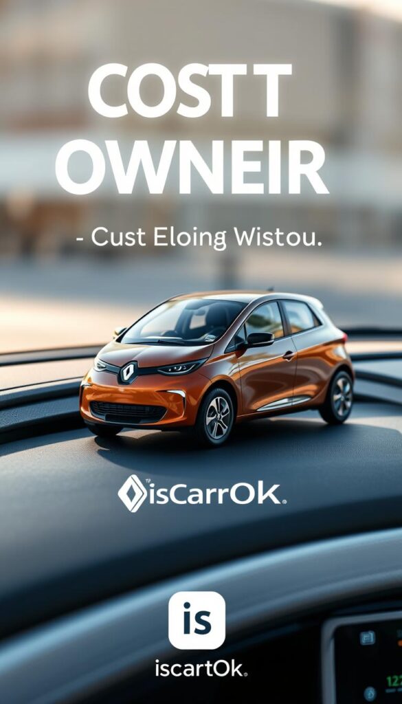 Detailed product comparison of the Renault Zoe electric vehicle, displayed on a sleek, modern dashboard. The car model is prominently featured, with a clear focus on its price tag. The scene is lit with soft, directional lighting, casting subtle shadows and highlights to enhance the car's curves and details. The background is blurred, keeping the attention on the Zoe's pricing information. The IsCarOk brand logo is tastefully integrated into the design, complementing the overall aesthetic. The image conveys a sense of professionalism and authority, suitable for a cost of ownership analysis in an automotive article.