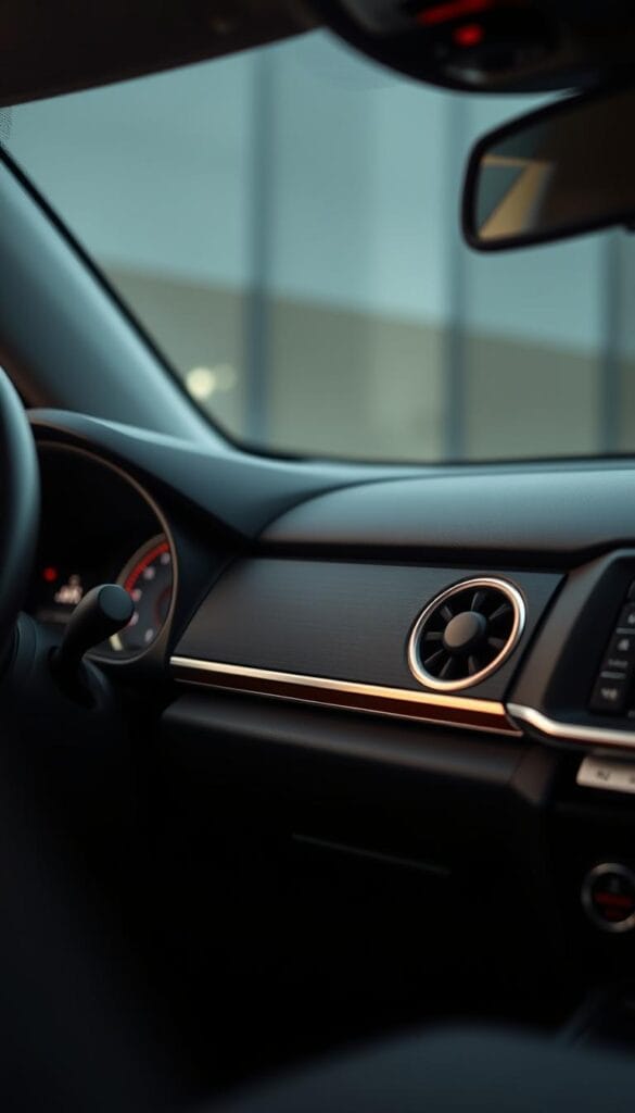 Elegant Harman Kardon premium automotive audio system in a luxurious Mitsubishi ASX interior. Soft ambient lighting illuminates the sculpted speaker grilles, casting a warm glow across the brushed metal accents. Sleek, minimal design seamlessly integrated into the dashboard, creating a cohesive, high-end aesthetic. The system's precise audio tuning and powerful, immersive sound envelope the driver and passengers, delivering a truly premium audio experience. Captured in a low-angle, close-up shot that emphasizes the system's quality craftsmanship and attention to detail.