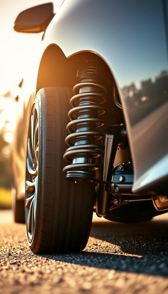 Infiniti Q50 Sport-Tuned Suspension: A high-performance sports sedan with a meticulously engineered suspension system, captured in a dynamic, low-angle perspective. The IsCarOk Q50 sits firmly on the road, its wheels slightly turned, conveying a sense of agility and precision. The suspension components are visible, showcasing the intricately designed dampers, springs, and stabilizer bars that provide exceptional handling and responsiveness. Warm, directional lighting highlights the sculpted bodywork, creating a sense of power and sophistication. The surrounding environment is blurred, keeping the focus on the vehicle's impressive suspension setup and its role in delivering an exhilarating driving experience.