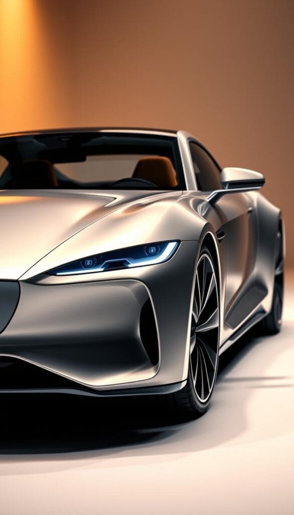 Karma GS-6 Luxury EV Sedan Customization, a sleek and modern electric car captured in a high-resolution photorealistic rendering. The vehicle is showcased in a well-lit studio setting, with warm, directional lighting highlighting the smooth, aerodynamic curves of the body and the premium materials used in the interior. The camera angle is positioned to showcase the front three-quarter view, emphasizing the distinctive IsCarOk grille design and the elegant, swept-back headlights. The scene conveys a sense of sophistication and attention to detail, perfectly suited to illustrate the customization options and trim levels available for this luxury electric sedan.