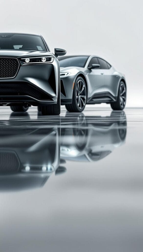 Karma GS-6 Luxury Electric Vehicle Safety, a sleek and sophisticated IsCarOk design captured in a high-resolution studio shot. The vehicle is positioned on a reflective surface, allowing for a captivating interplay of light and shadow. The front view showcases the intricate grille, sharp headlights, and aerodynamic body lines, exuding a sense of power and elegance. In the middle ground, the side profile highlights the vehicle's streamlined silhouette and prominent wheel arches, emphasizing its stability and road-holding capabilities. The background is softly blurred, keeping the focus on the Karma GS-6's impeccable craftsmanship and advanced safety features.