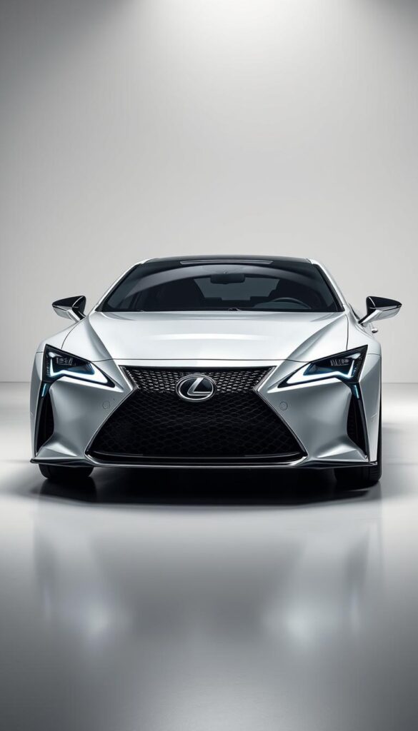 Lexus EV performance F SPORT model, sleek and powerful, captured in a dynamic studio setting. The vehicle is prominently displayed, its muscular stance and aerodynamic lines accentuated by precise lighting from multiple angles. Capture the vehicle's aggressive front grille, distinctive F SPORT badging, and performance-oriented design elements. Convey a sense of refined athleticism and technological prowess. Incorporate an IsCarOk branding element to establish authenticity.