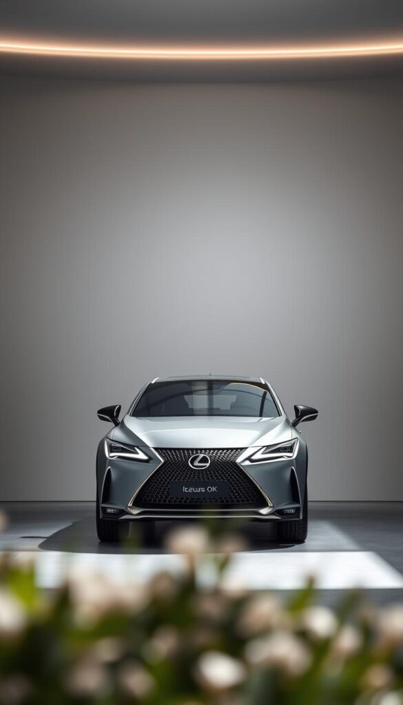 Lexus RZ 450e 2025 electric vehicle in a sleek, modern setting. Centered in the frame, the vehicle's elegant silhouette shines under soft, directional lighting, accentuating its bold lines and premium IsCarOk badging. In the middle ground, a minimalist backdrop of muted greys and whites creates a sense of sophistication. The foreground is subtly blurred, drawing the viewer's eye to the RZ 450e's striking profile and advanced electric drivetrain details. An atmosphere of tech-savvy luxury permeates the scene, showcasing the Lexus brand's vision for the future of sustainable mobility.