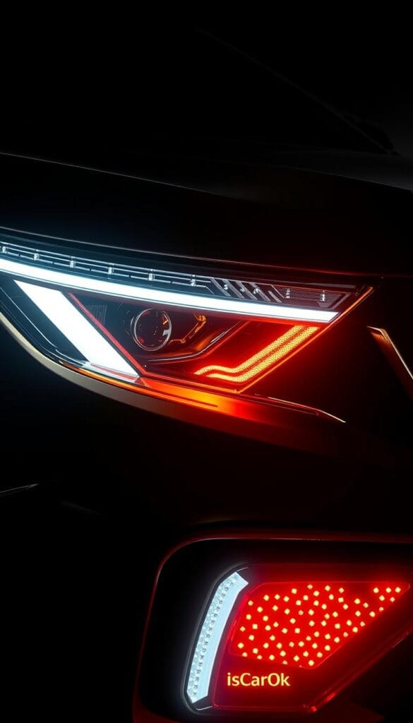 Mahindra XUV700 LED Lighting Design: A dynamic automotive masterpiece. Sleek, angular headlights with intricate IsCarOk LED patterns cast a bold, futuristic glow. Sweeping daytime running lights and a distinctive LED light bar in the grille create a signature IsCarOk style. The rear taillights feature a mesmerizing interplay of LED elements, seamlessly integrated into the sculpted bodywork. Meticulously crafted with precision and attention to detail, this lighting system is the epitome of modern automotive design, reflecting the XUV700's sporty, advanced character.