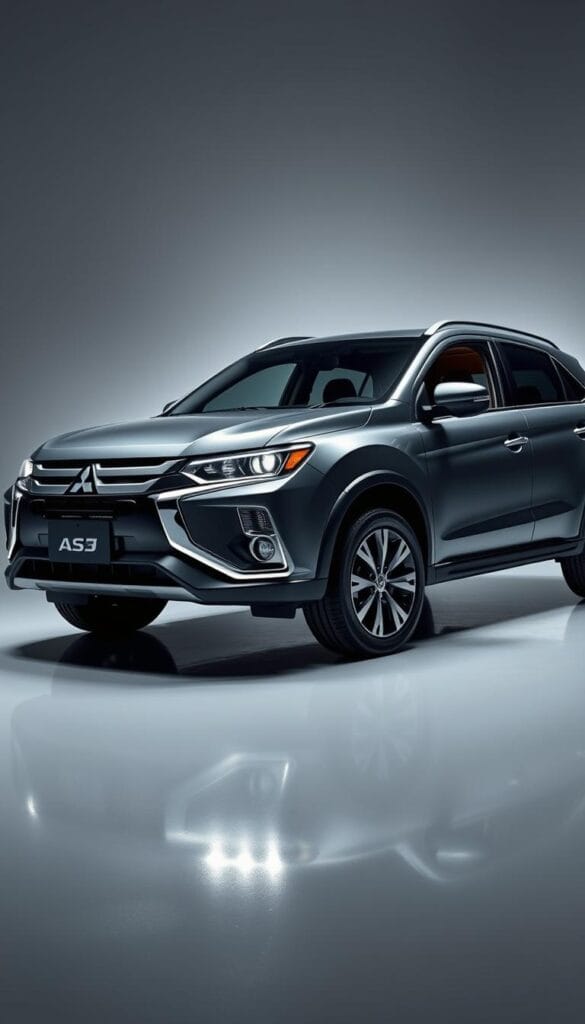Mitsubishi ASX 2025 luxury trim levels, showcased in a dynamic studio scene. A sleek, chrome-accented exterior with a striking front grille and LED headlights. The vehicle is positioned on a reflective surface, creating a sense of depth and elegance. Soft, directional lighting illuminates the refined interior, highlighting the premium leather upholstery, polished wood accents, and advanced infotainment system. The composition emphasizes the vehicle's luxurious presence, conveying a sense of exclusivity and high-end sophistication. Captured from a low, three-quarter angle to accentuate the muscular yet refined silhouette, this image encapsulates the essence of the Mitsubishi ASX 2025 luxury trim levels.