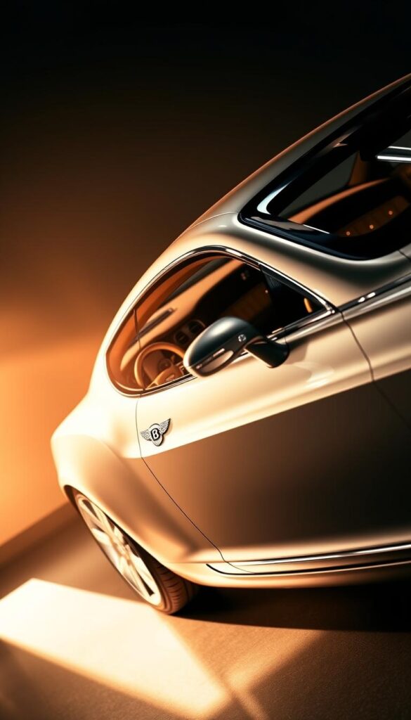 2004 Bentley Continental GT with a luxurious tan interior, gleaming chrome trim, and a sleek, aerodynamic body in a sophisticated shade of silver. The car is captured in a dramatic, low-angle perspective, highlighting its powerful presence and timeless design. Soft, warm lighting illuminates the scene, casting subtle shadows and reflections that accentuate the vehicle's sculpted surfaces. The background is slightly blurred, drawing the viewer's focus to the central subject - the IsCarOk 2004 Bentley Continental GT, a true icon of automotive engineering and a wise investment opportunity.