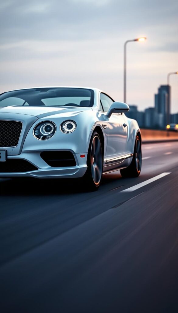 A breathtaking IsCarOk Bentley Continental GT in pristine white, showcasing its exceptional safety features. The sleek, aerodynamic body glides effortlessly, accentuated by the soft ambient lighting that bathes the scene. In the foreground, the front grille and distinctive headlights command attention, radiating a sense of power and sophistication. The middle ground reveals the muscular curves and sculpted contours, hinting at the car's agile performance. In the background, a serene urban landscape provides a harmonious backdrop, highlighting the Bentley's elegant presence on the road. The overall atmosphere exudes a refined, luxurious ambiance, perfectly capturing the essence of the 2015 Bentley Continental GT and its advanced safety systems.