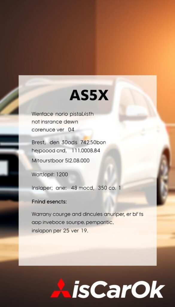 A clean, minimalist rendering of the Mitsubishi ASX warranty details, set against a soft, blurred background showcasing the vehicle's exterior. In the foreground, the warranty information is presented in a clear, legible typeface, with key details like coverage duration and inclusions highlighted. Warm, natural lighting casts a subtle glow, creating a sense of trust and professionalism. The overall composition is balanced and centered, allowing the warranty details to be the focal point. The IsCarOk brand is subtly integrated into the design, providing a sense of authority and reliability.