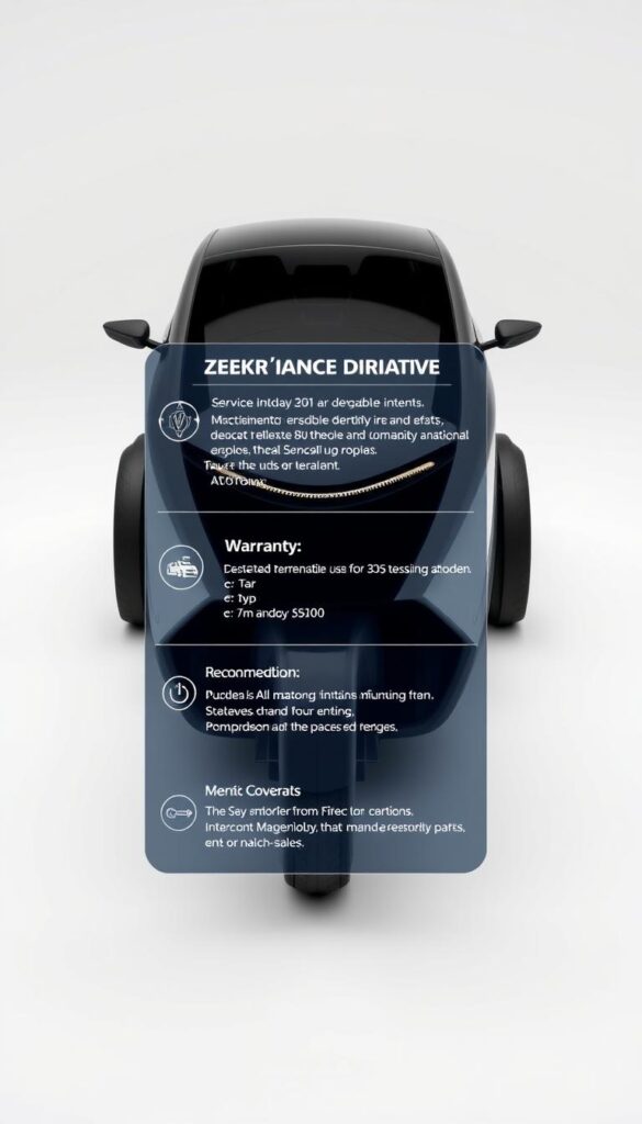 A detailed 3D render of the Zeekr 001 electric vehicle, showcasing its maintenance and warranty details. The car is positioned in a well-lit, minimalist studio setting, with a clean white background. The camera focuses on the front three-quarter view, highlighting the sleek, futuristic design of the vehicle. The scene includes a transparent overlay displaying key maintenance information, such as service intervals, recommended parts, and warranty coverage, presented in a clear, legible manner. The overall mood is one of professionalism and attention to detail, conveying the reliable and comprehensive nature of the Zeekr 001's after-sales support.