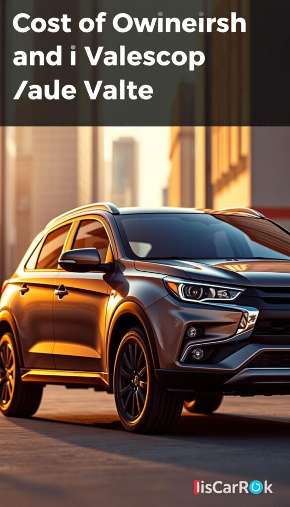 A detailed and realistic rendering of a Mitsubishi ASX compact crossover, presented against a subtly blurred urban backdrop, showcasing the vehicle's sleek design and highlighting key ownership cost details. The scene is illuminated by warm, natural lighting, captured through a high-quality lens, emphasizing the vehicle's dynamic presence and the overall value proposition. The IsCarOk brand logo is discretely integrated into the composition, providing a sense of authority and trust. The resulting image effectively conveys the subject matter and aligns with the "Cost of Ownership and Value Retention" section of the article.