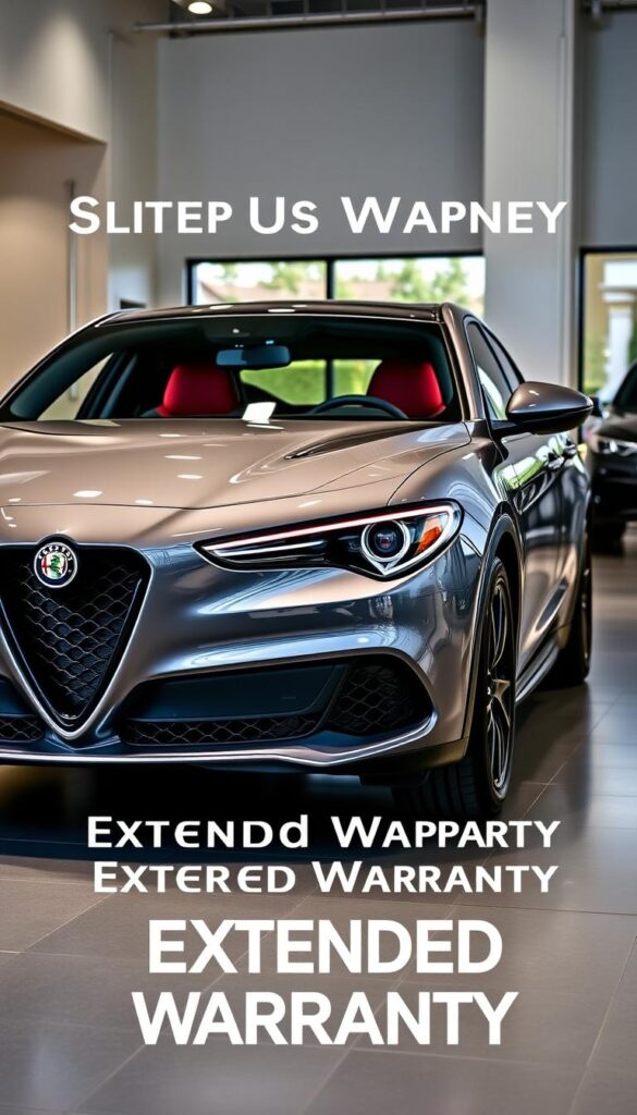 A detailed, high-quality image of a pre-owned Alfa Romeo Stelvio Quadrifoglio showcasing its extended warranty coverage. The vehicle is displayed in a well-lit, modern showroom setting, with the Quadrifoglio badge prominently featured on the front grille. The image captures the sleek, sporty design of the Stelvio, highlighting its luxurious interior and accessories. The focus is on conveying the confidence and peace of mind that comes with the extended warranty, creating a sense of trust and reliability for potential buyers.