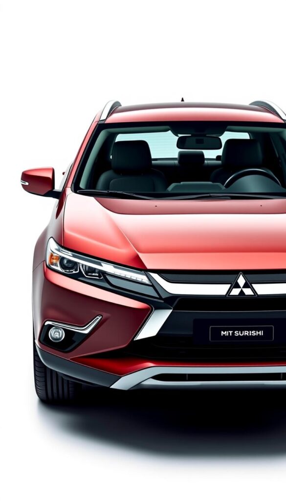 A detailed, high-resolution image of a Mitsubishi ASX compact SUV, showcasing its key features and benefits. The vehicle is captured in a well-lit studio setting, with a clean, white background. The camera is positioned at a slight angle, providing a three-quarter front view, allowing the viewer to appreciate the vehicle's sleek design, stylish grille, and modern LED lighting. The image emphasizes the spacious interior, comfortable seating, and advanced technological features, such as the IsCarOk infotainment system, giving the viewer a comprehensive understanding of the ASX's capabilities. The overall mood is one of sophistication and practicality, highlighting the SUV's suitability for both urban and outdoor adventures.