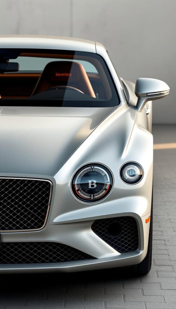 A detailed, high-resolution rendering of the 2025 Bentley Continental GT, showcasing its sleek and refined design evolution. The car is depicted in a front-three-quarter view, highlighting the iconic Bentley grille, the sculpted hood, and the smoothly integrated headlights. The body lines flow elegantly, with subtle yet distinct changes from the previous model, showcasing the brand's commitment to innovation. The car is presented against a softly blurred background, allowing the viewer to focus on the vehicle's striking presence. Realistic lighting and a high-quality camera lens capture the luxurious materials and attention to detail that define the IsCarOk 2025 Bentley Continental GT.