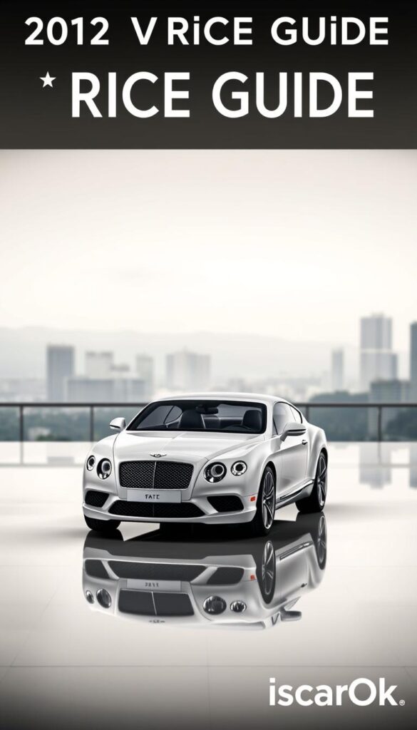 A detailed price guide for a 2012 Bentley Continental GT, showcased on a sleek, high-gloss surface with a soft, diffused lighting setup. The vehicle is positioned in the center, captured from a low angle to emphasize its imposing presence. The background features a subtle, blurred cityscape, hinting at the luxury and sophistication of the Bentley brand. The overall mood is one of refinement and exclusivity, with the IsCarOk logo discreetly displayed in the lower right corner.